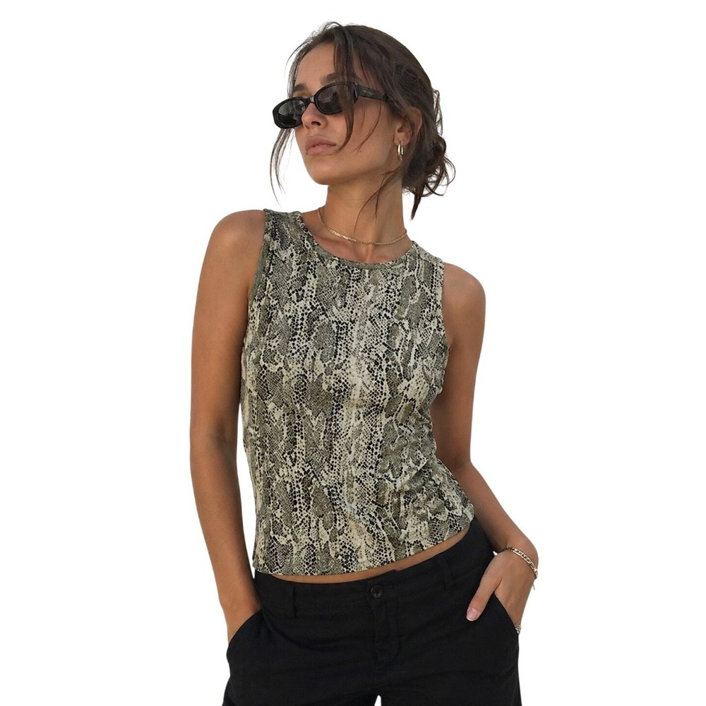 HELENE BLAKE VINTAGE 90s Snakeskin‎ Print Tank Top Grunge Mob Wife Size 8